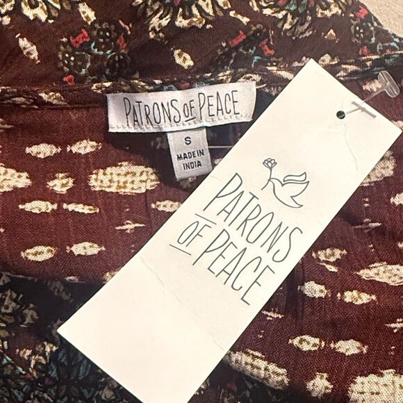 Patrons of Peace Brown Burgundy Medallion Floral Autumn Boho Mini Wrap Dress NEW - Picture 14 of 16